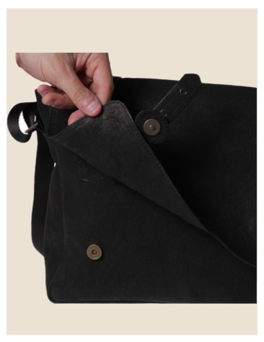 Borsa a tracolla in vera pelle - San Paolo - Nero