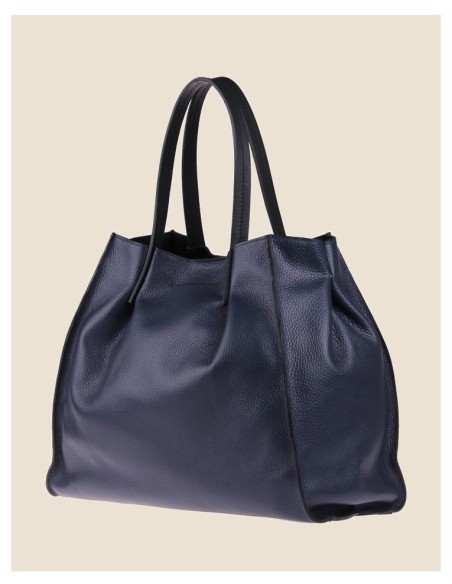 borsa donna morbida in vera pelle blu grande