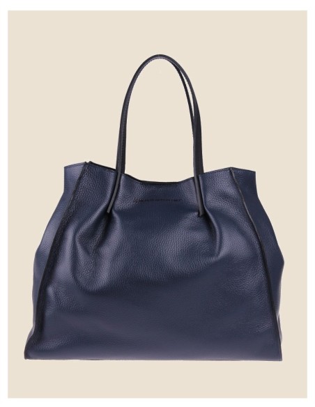 borsa donna morbida in vera pelle blu grande