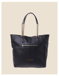 Borsa shopping in vera pelle - Marzia - nero opaco