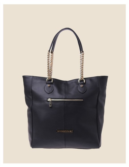 Borsa shopping in vera pelle - Marzia - nero opaco