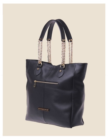 Borsa shopping in vera pelle - Marzia - nero opaco