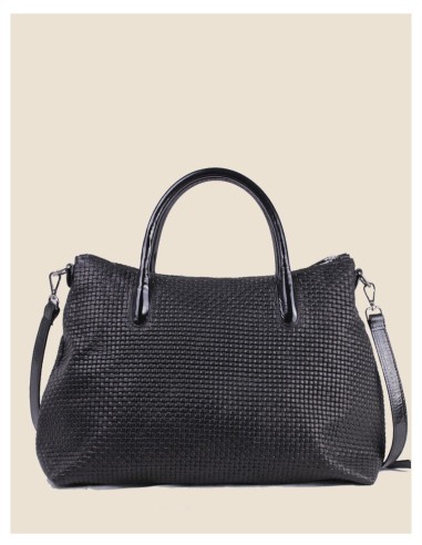 Borsa a mano in vera pelle - Domy - nero intrecciato