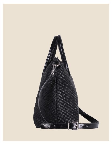 Borsa a mano in vera pelle - Domy - nero intrecciato