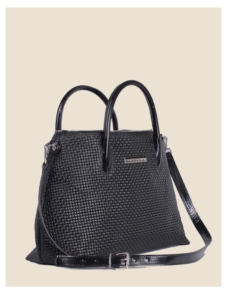 Borsa a mano in vera pelle - Domy - nero intrecciato