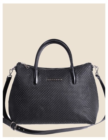 Borsa a mano in vera pelle - Domy - nero intrecciato