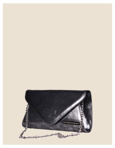 Pochette donna vera pelle argento effetto tamponato metallizzata