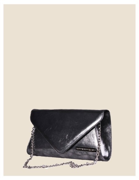 Pochette donna vera pelle argento effetto tamponato metallizzata