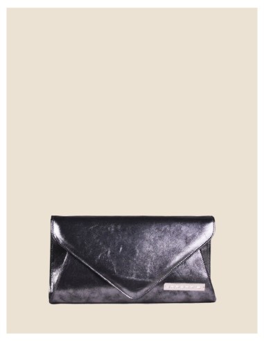 Pochette donna vera pelle argento effetto tamponato metallizzata