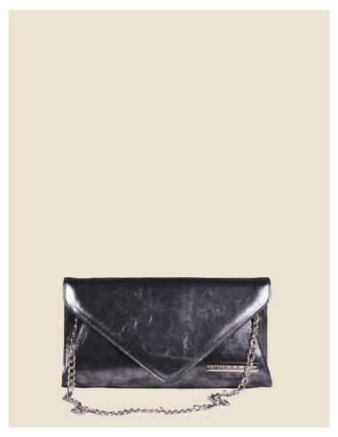 Pochette donna vera pelle argento effetto tamponato metallizzata