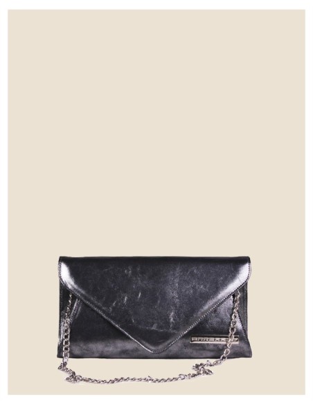 Pochette donna vera pelle argento effetto tamponato metallizzata