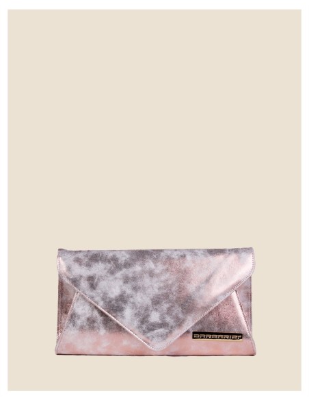 Pochette donna vera pelle argento effetto tamponato metallizzata