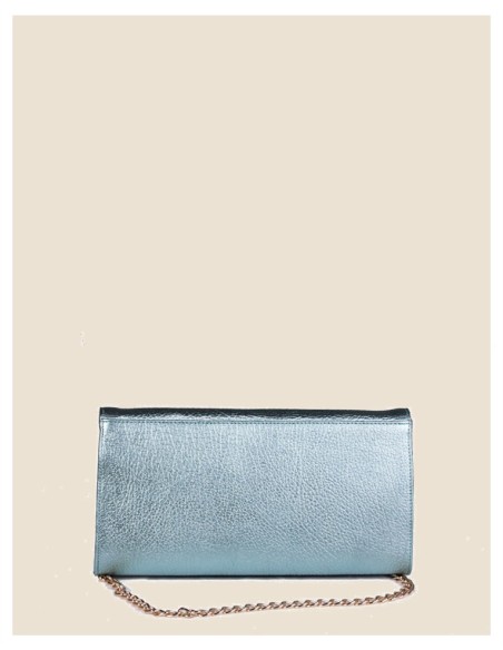 Pochette donna vera pelle argento effetto tamponato metallizzata