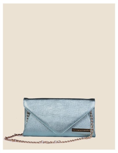 Pochette donna vera pelle argento effetto tamponato metallizzata