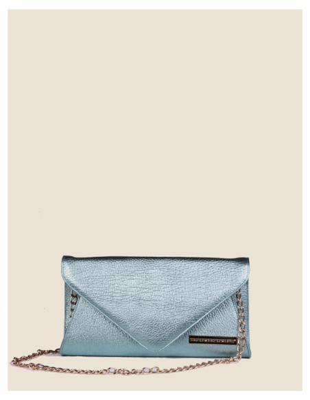 Pochette donna vera pelle argento effetto tamponato metallizzata