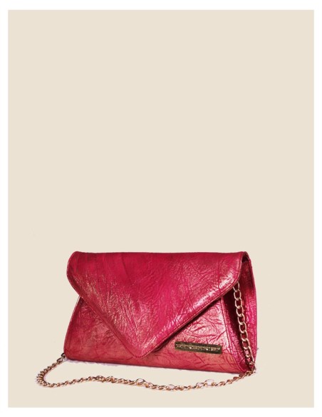 Pochette donna vera pelle argento effetto tamponato metallizzata
