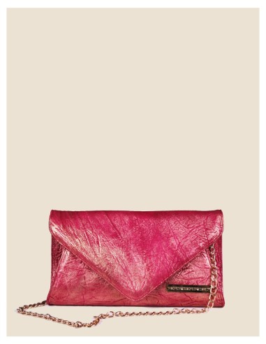 Pochette donna vera pelle argento effetto tamponato metallizzata