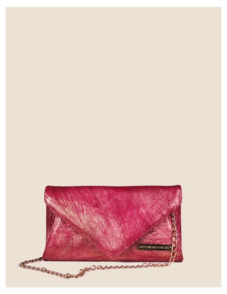 Pochette donna vera pelle argento effetto tamponato metallizzata