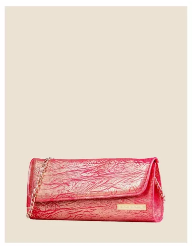 Pochette multicolor in pelle|Tracolla in catena color oro|Artigianale