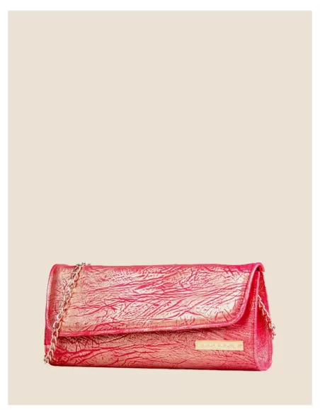 Pochette multicolor in pelle|Tracolla in catena color oro|Artigianale