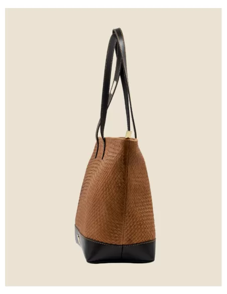 Borsa Artigianale in Vera pelle 100% Intrecciata in cognac e nero