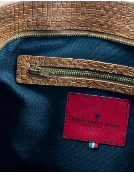 Borsa Artigianale in Vera pelle 100% Intrecciata in cognac e nero