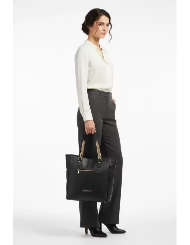 Borsa shopping in vera pelle - Marzia - nero opaco