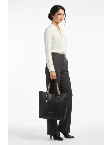 Borsa shopping in vera pelle - Marzia - nero opaco